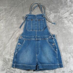 American Eagle Bib Overall Shorts Women 8 Denim Stretch Hi Rise Shortall Romper